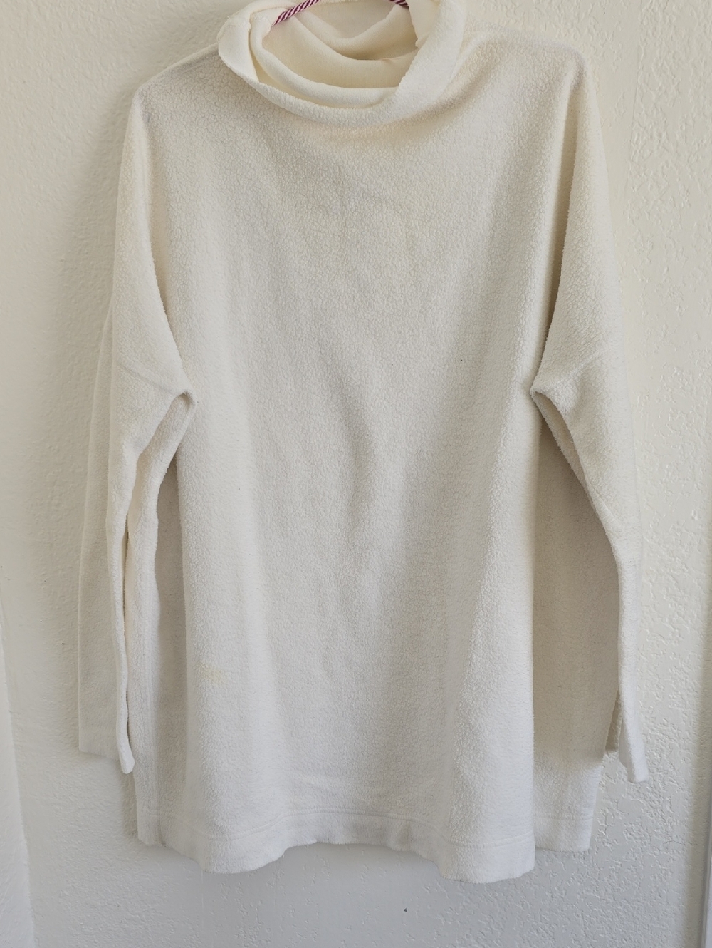 Free People Cream Hoodie with Pink-White Striped Drawcord